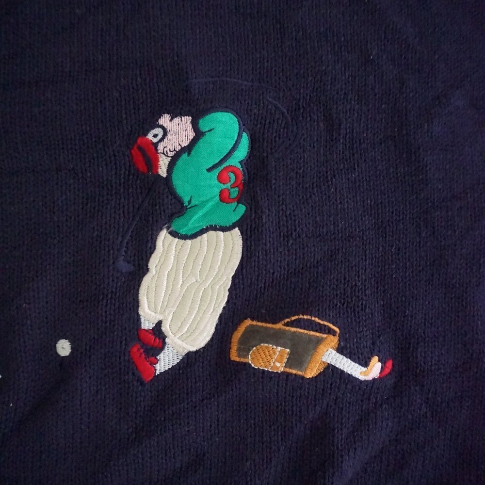Commodity Exchange Navy Cotton Embroidered Golfers Sweater Preppy Collegiate L - Picture 4 of 10